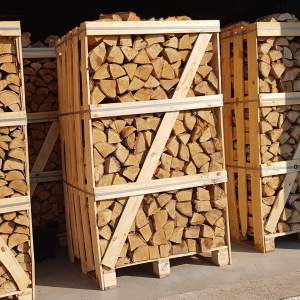 Kiln dried mix (Birch+Alder) firewood in 1,8 RM wooden crates - Team Timber GmbH